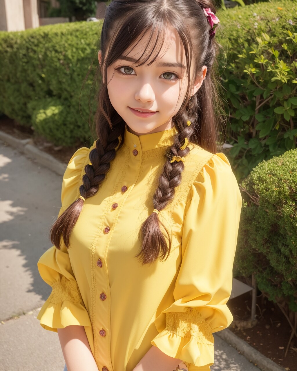 三つ編みの女の子。イエロー。