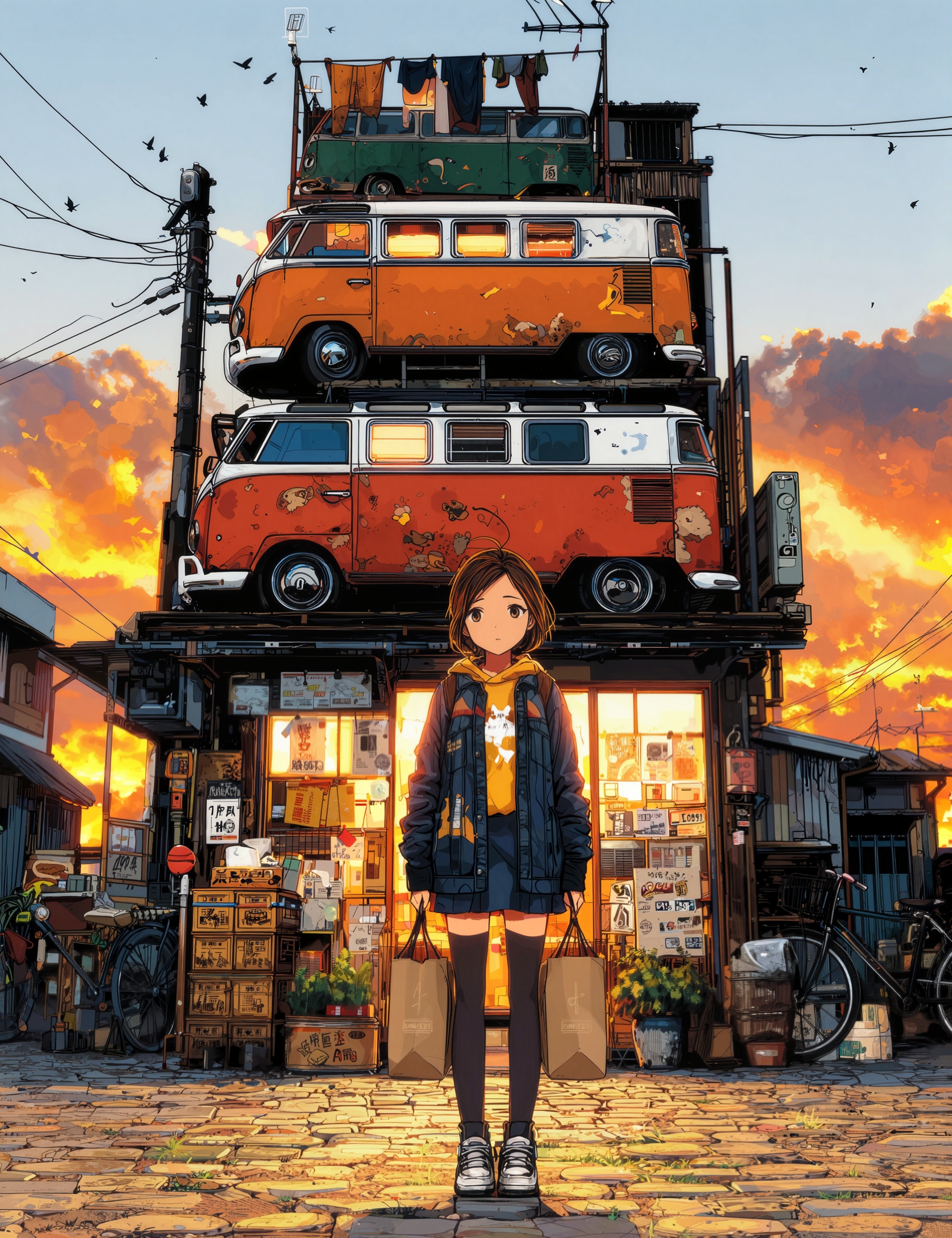 積み上げられた日常と夕暮れ | の人気AIイラスト・グラビア