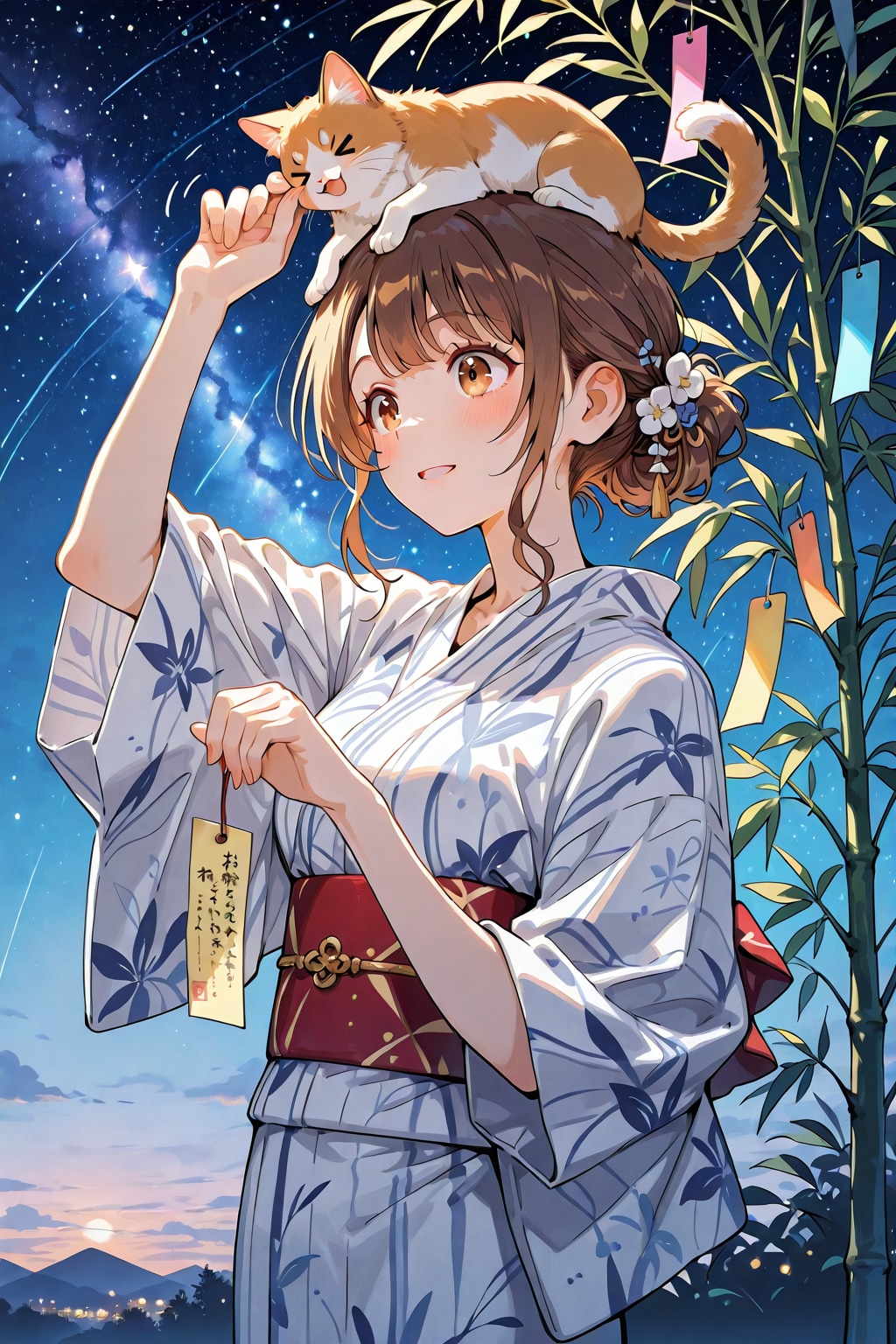 七夕を楽しむ茶髪ちゃん