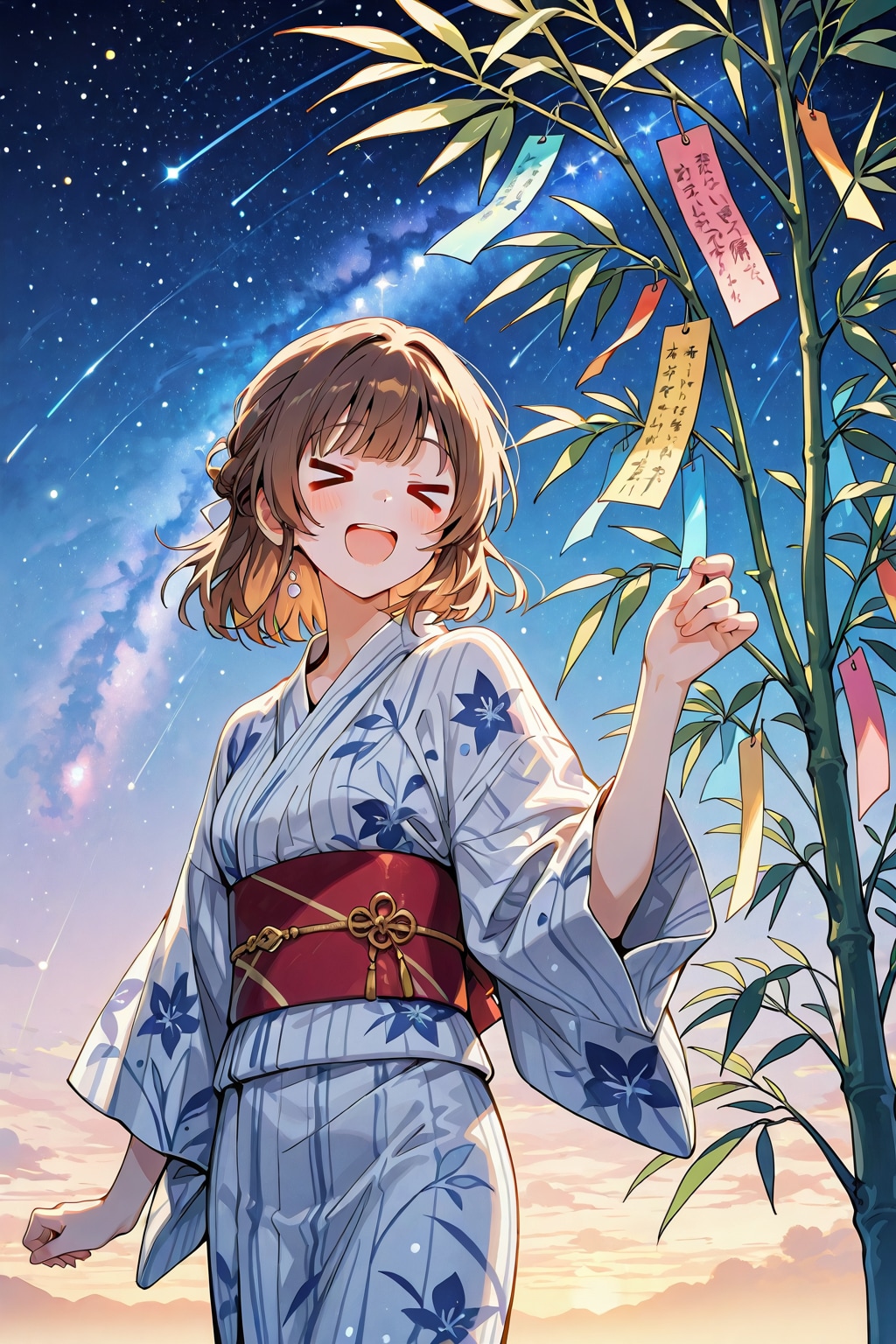 七夕を楽しむ茶髪ちゃん