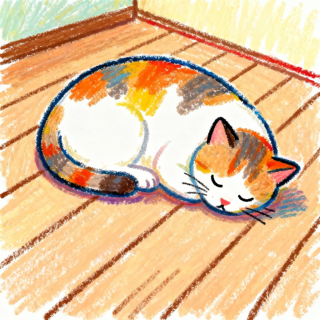 クレヨン画：眠る猫