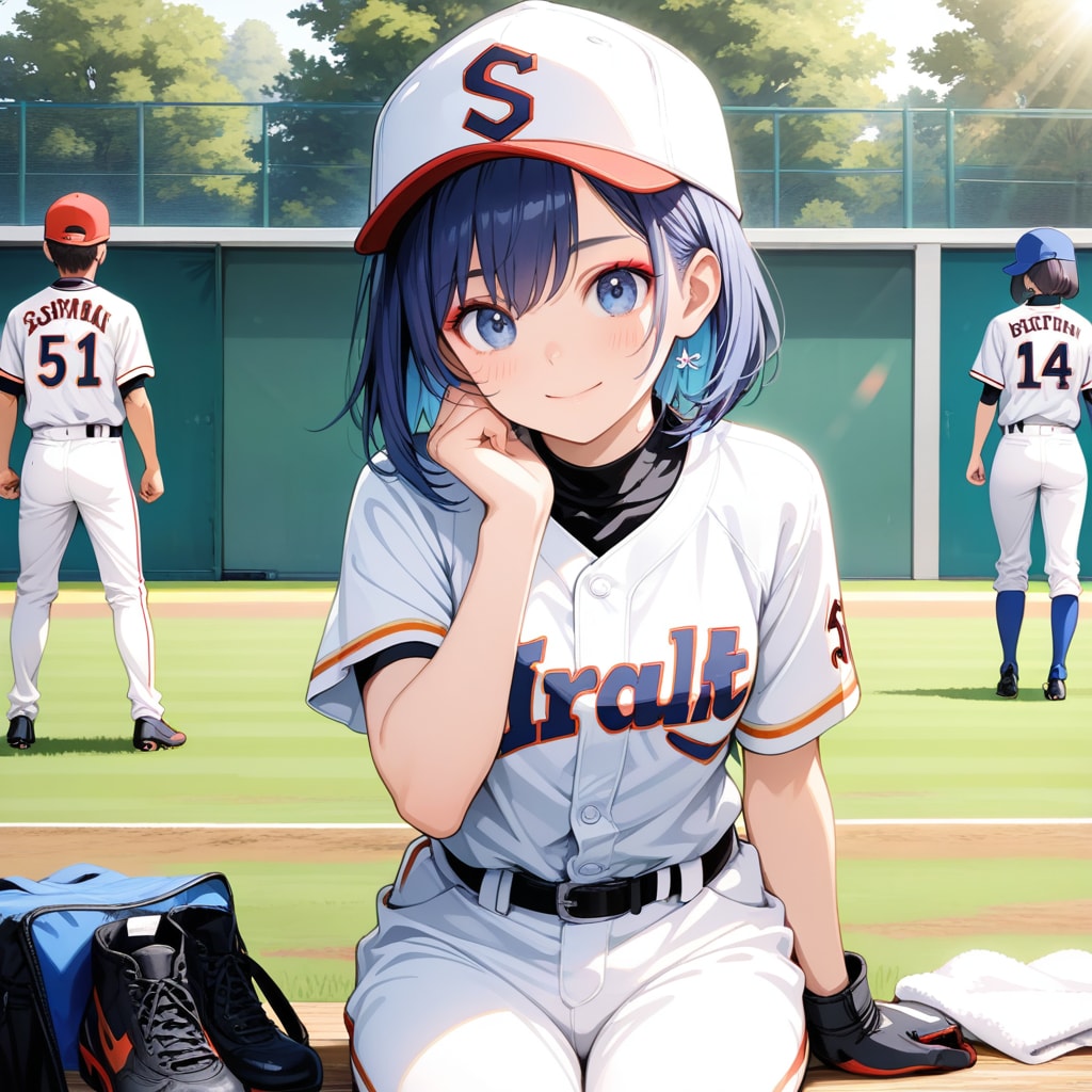 ベンチから送る、夏の応援 | の人気AIイラスト・グラビア