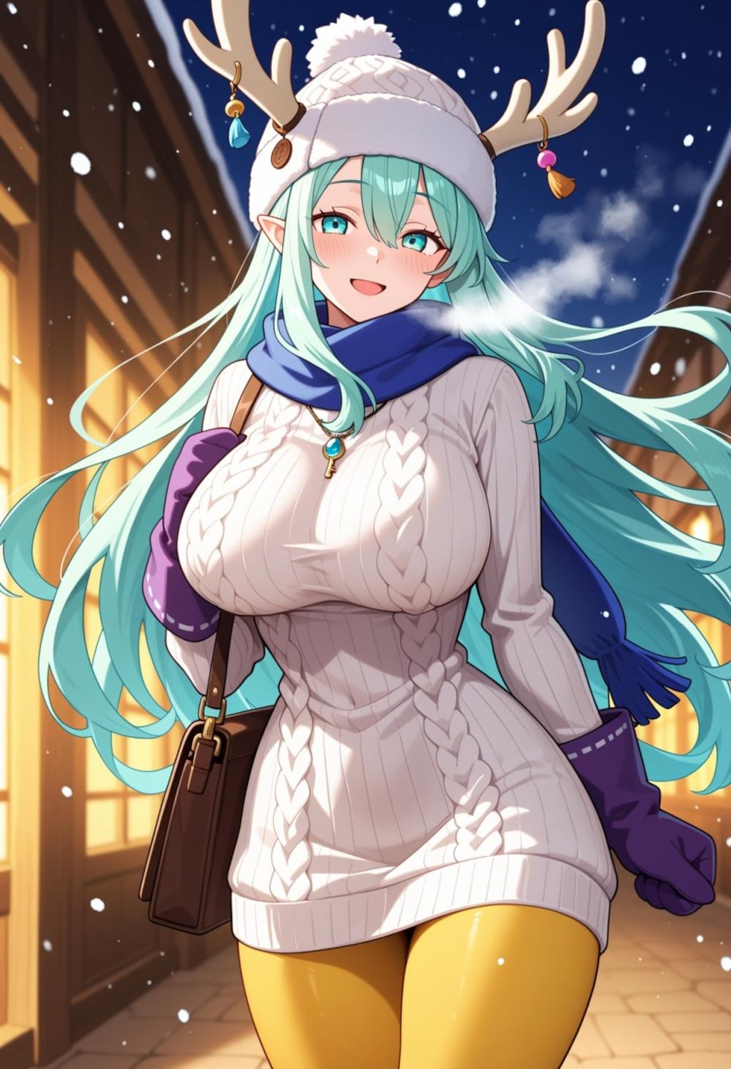 飴ちゃんくれるニット帽冬服セーターコスプレ魔女人妻