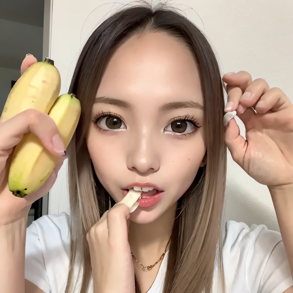 茶髪ロングでバナナの美女