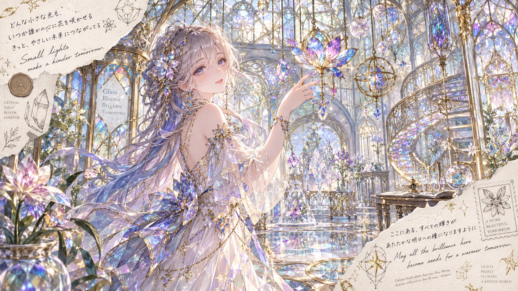 Stained Glass Greenhouse  Set within a breathtaking greenhouse of dazzling stained glass and shimmer | の人気AIイラスト・グラビア