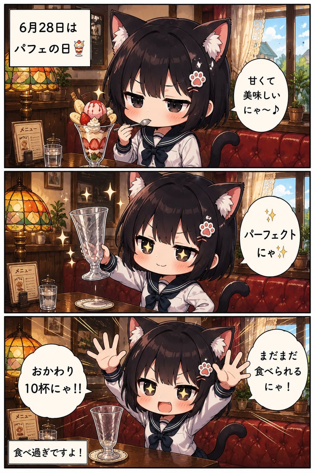 3コマ漫画 2026.06.28. 「パフェの日」
