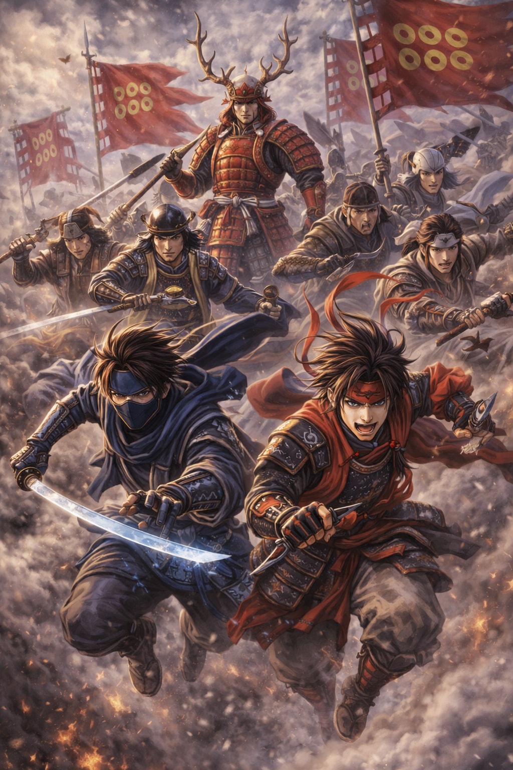 「俺たちは出遅れての参戦だ！！遅れんなよ才蔵！」「誰がお前に遅れを取るかよバカ猿！せっかく十勇士が揃ったんだ派手にやるぞ！」