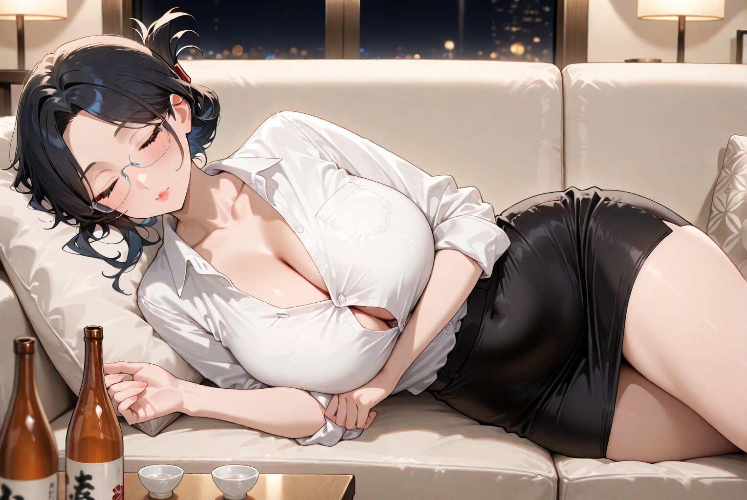 家飲み中にソファでぐっすり