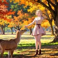 シカと遊ぶ女性 2枚目