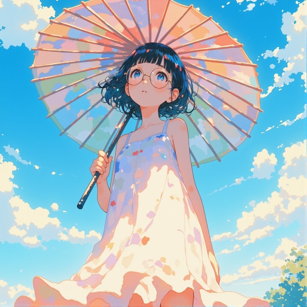 和傘の日傘のめがねちゃん