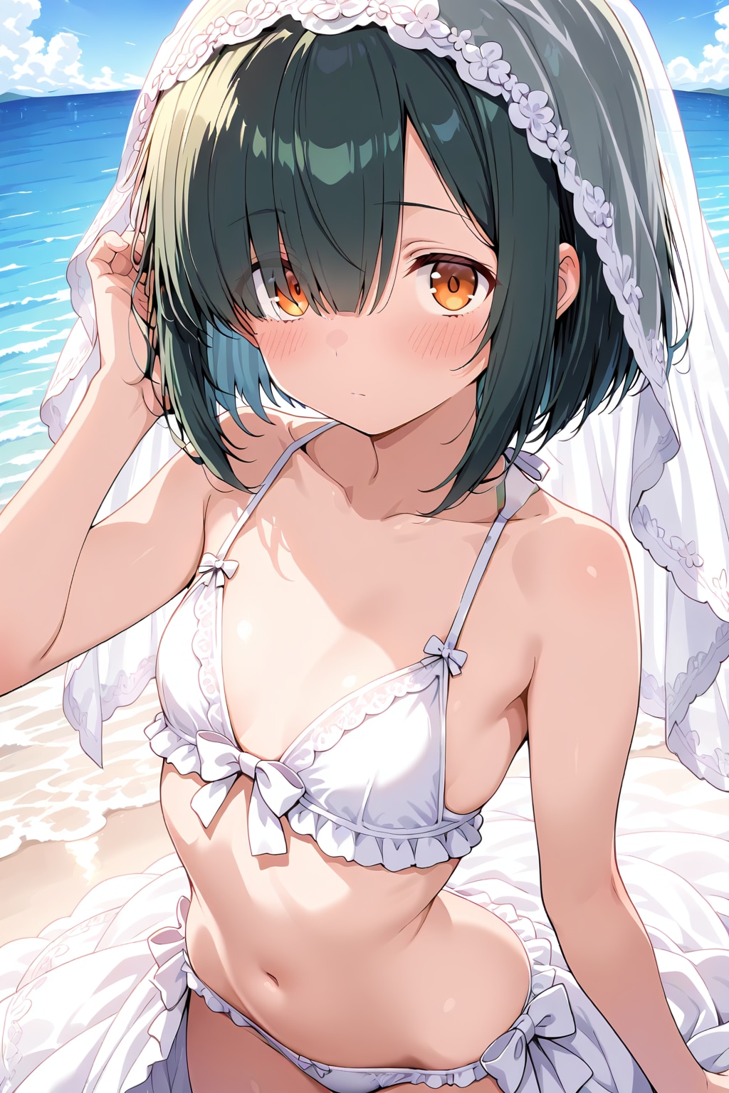 海辺でウエディングビキニ