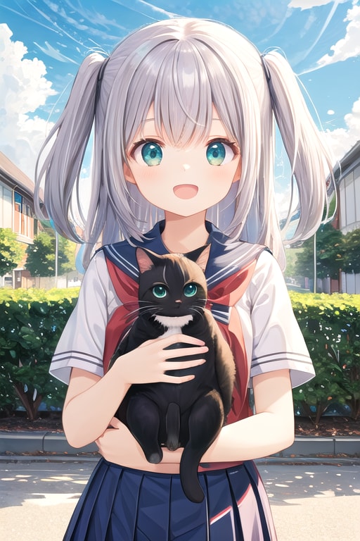 ネコを抱く女の子 | の人気AIイラスト・グラビア