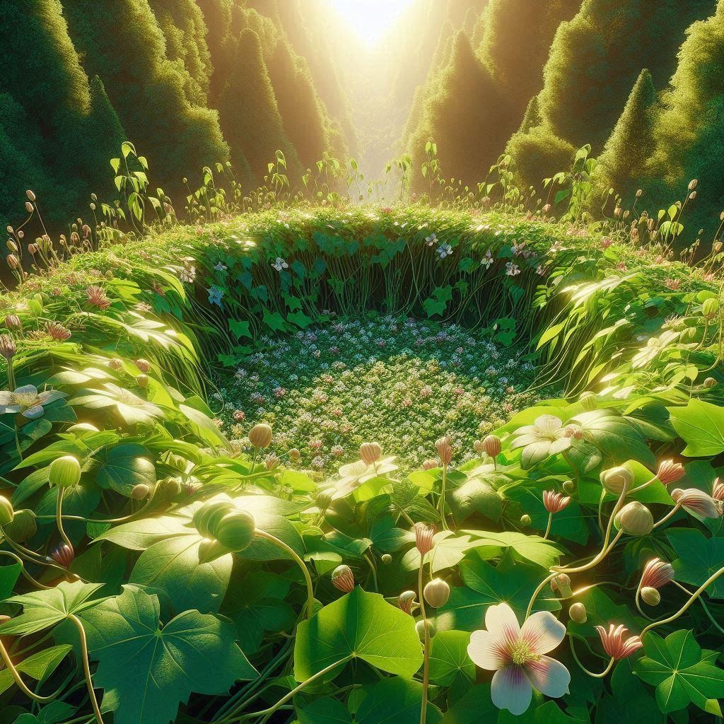 １背景　つる植物の小花咲き乱れ、オリジナル