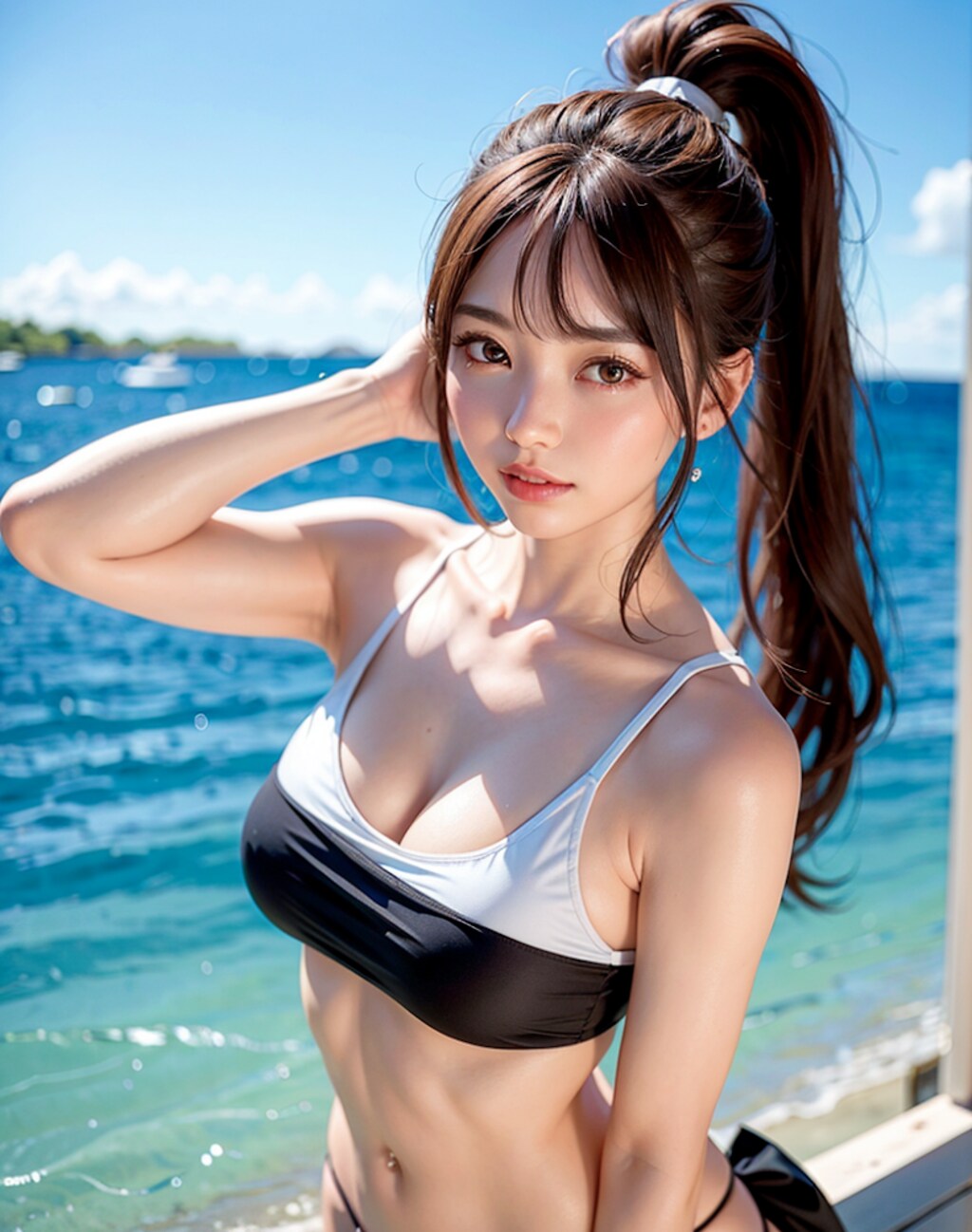 水着で海‼️