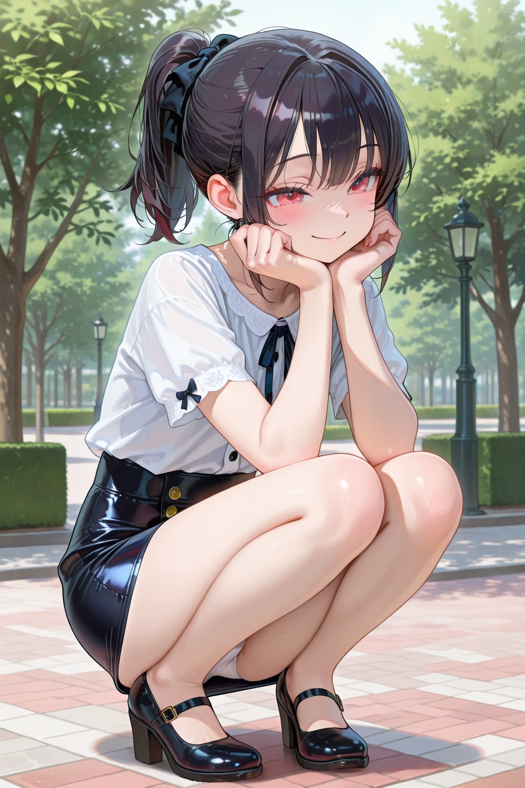 清楚系女子　しゃがみパンチラ