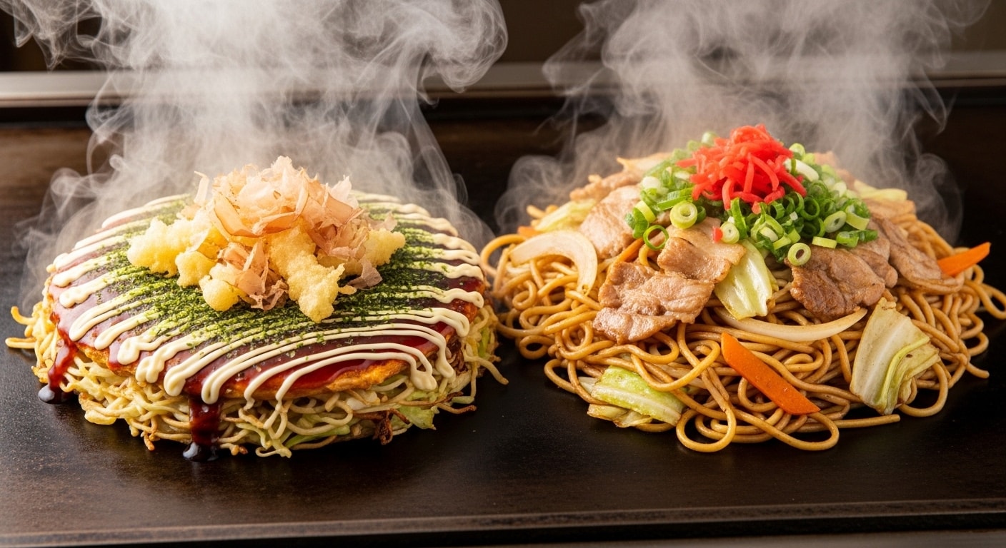 摩訶不思議食堂のお好み焼きと焼きそばのセット | の人気AIイラスト・グラビア