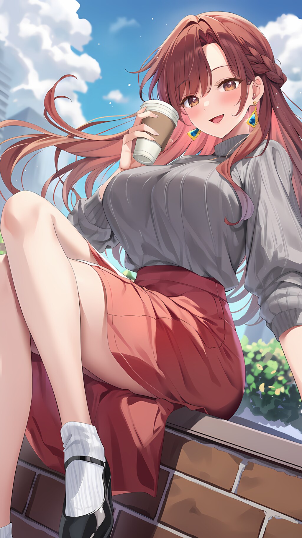 ☁️ノノカのポロニット通勤👢 ミディスカートで曇り朝を優しく！