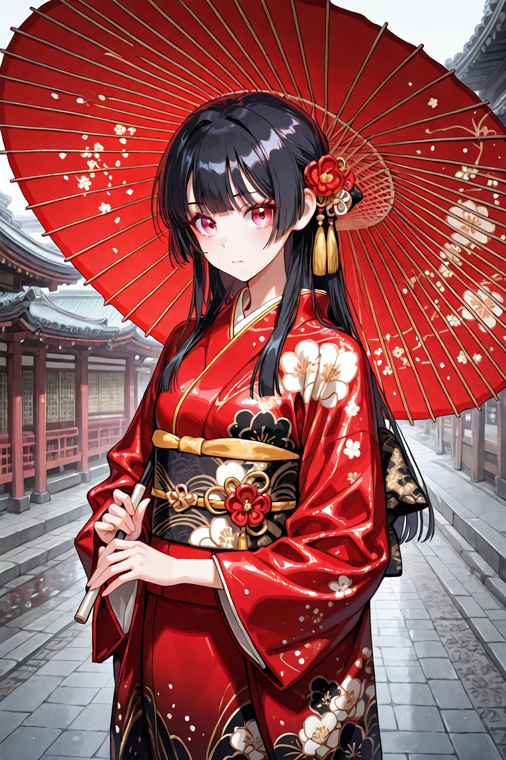 着物美人と和傘