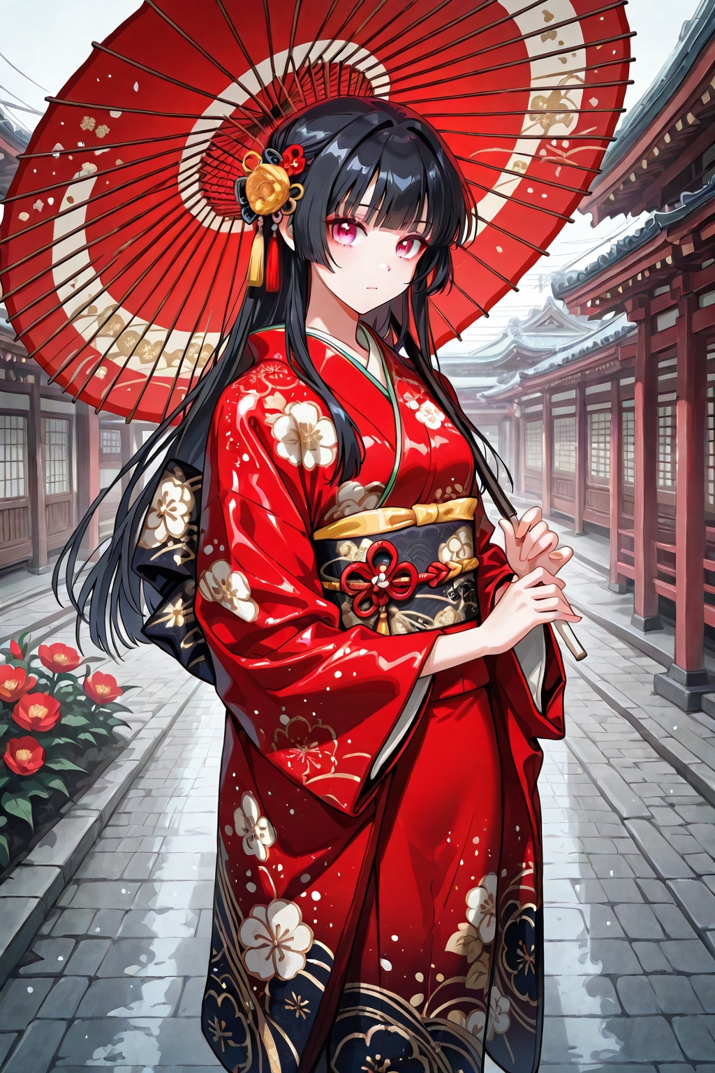 着物美人と和傘