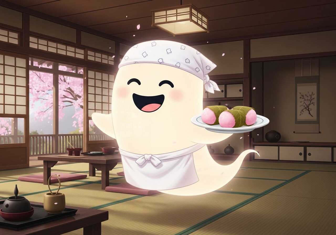 桜餅を用意するお化け和菓子職人 | の人気AIイラスト・グラビア