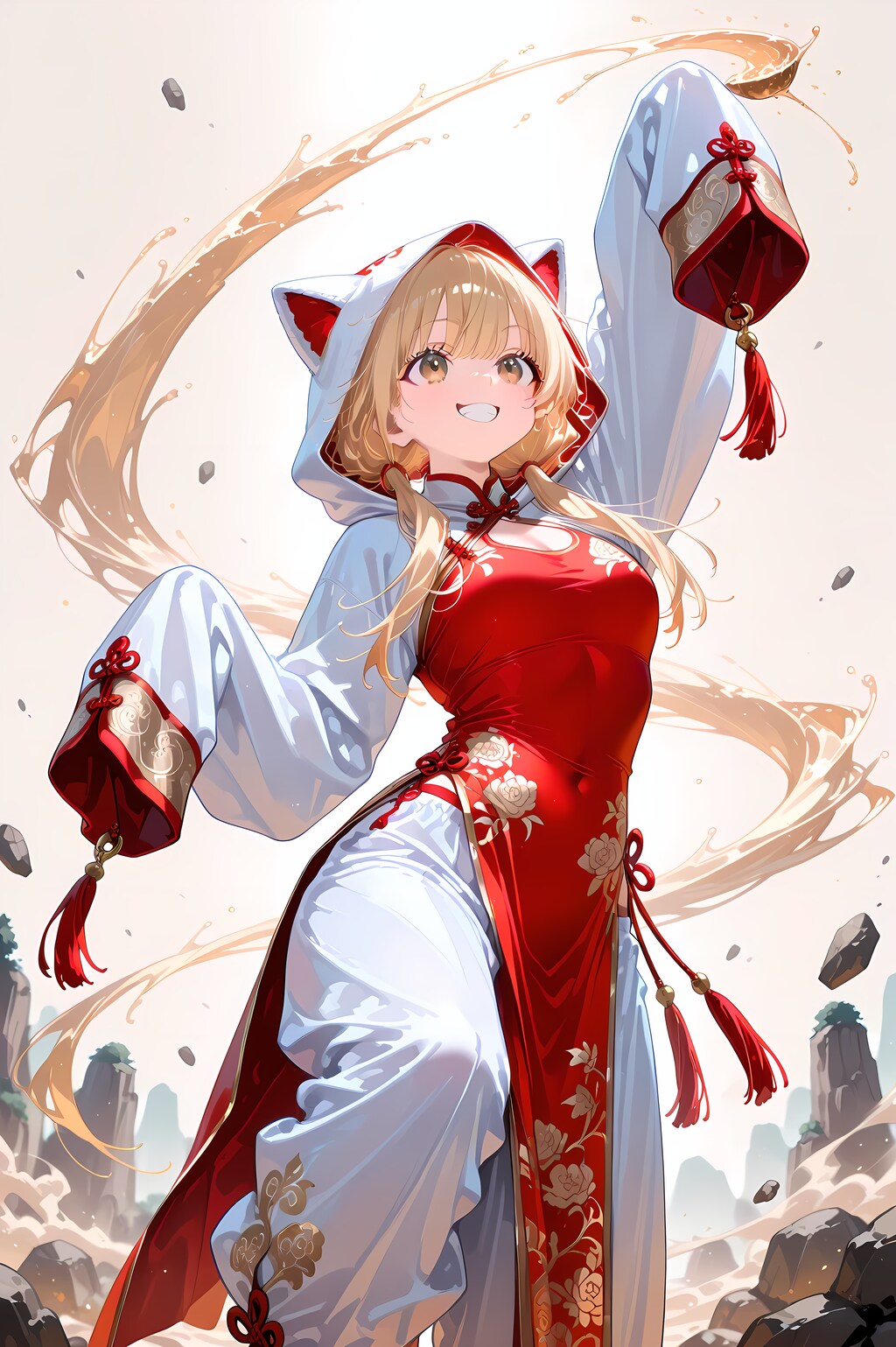 猫耳フード　萌え袖