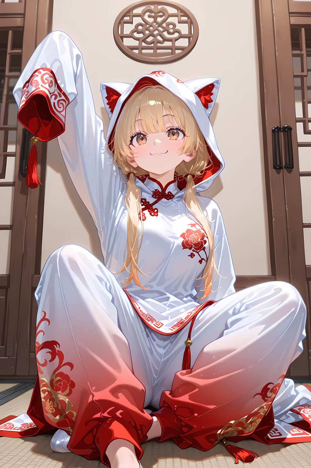 猫耳フード　萌え袖