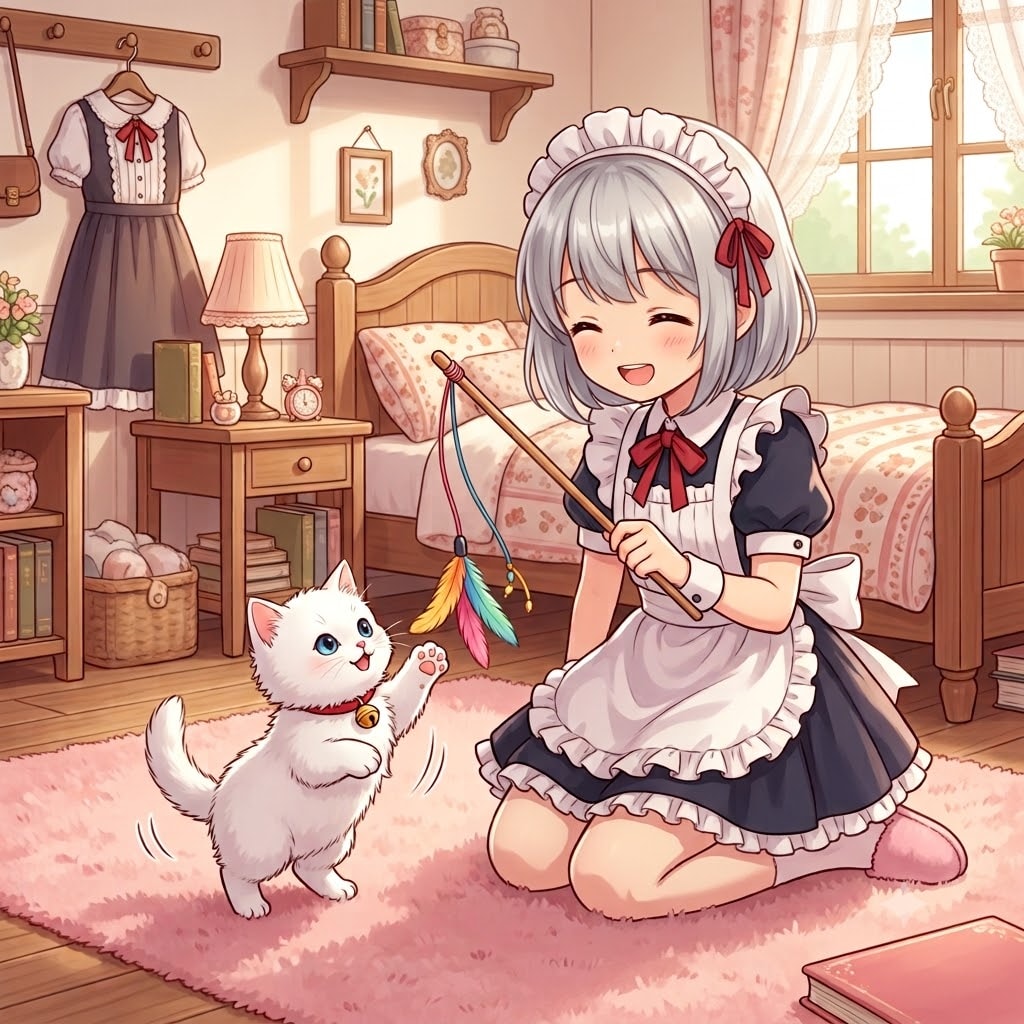 猫じゃらしで遊ぶメイドちゃん２