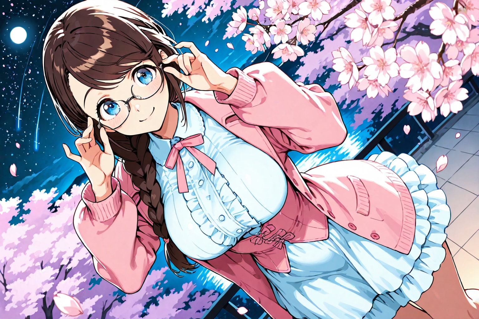 夜空のアクアマリンと 桜の魔法　　　　　　　　　　　　　　　　　　🥐リリー・ビショップ 🥐 ６ | の人気AIイラスト・グラビア