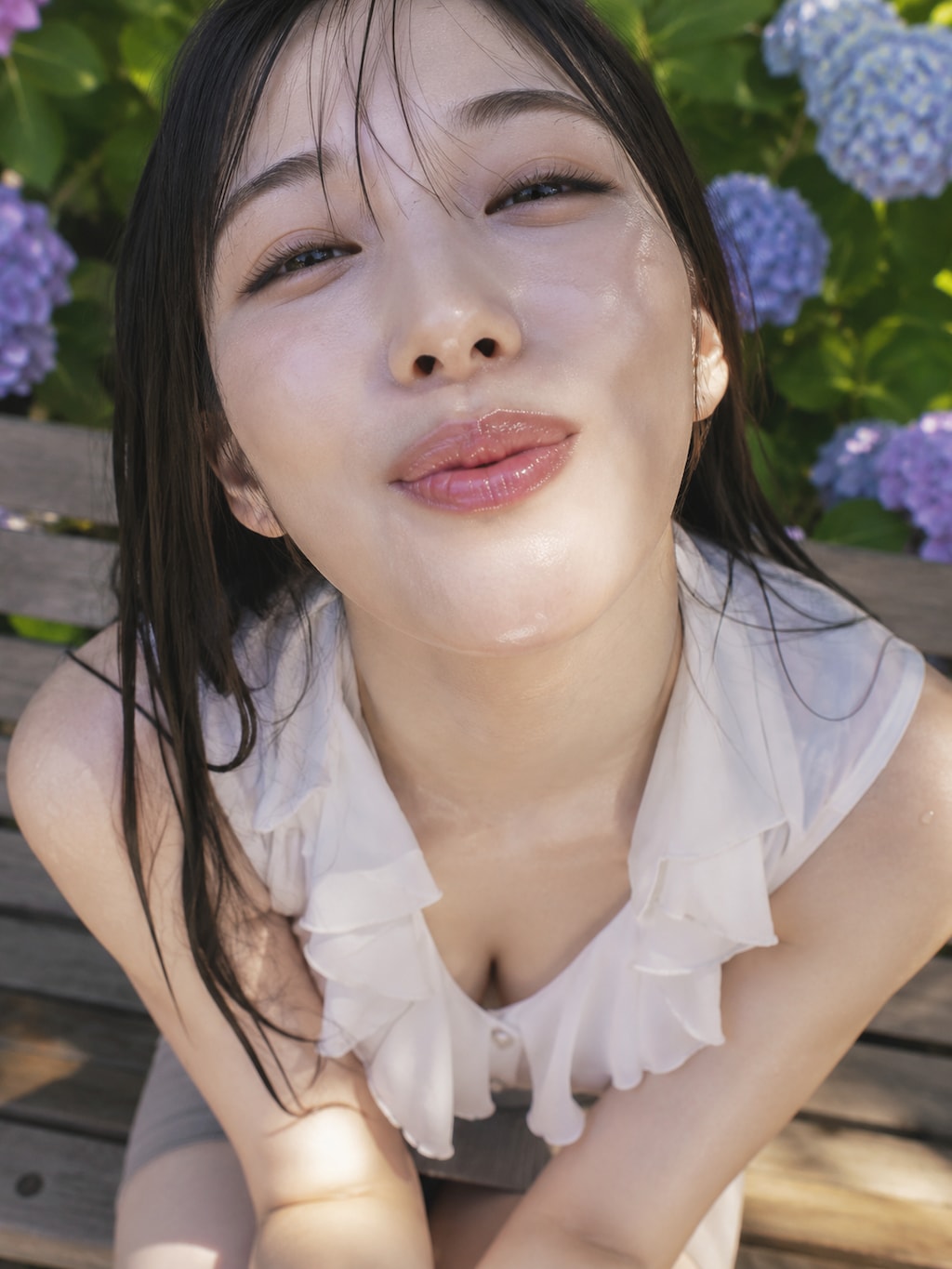 紫陽花と唇