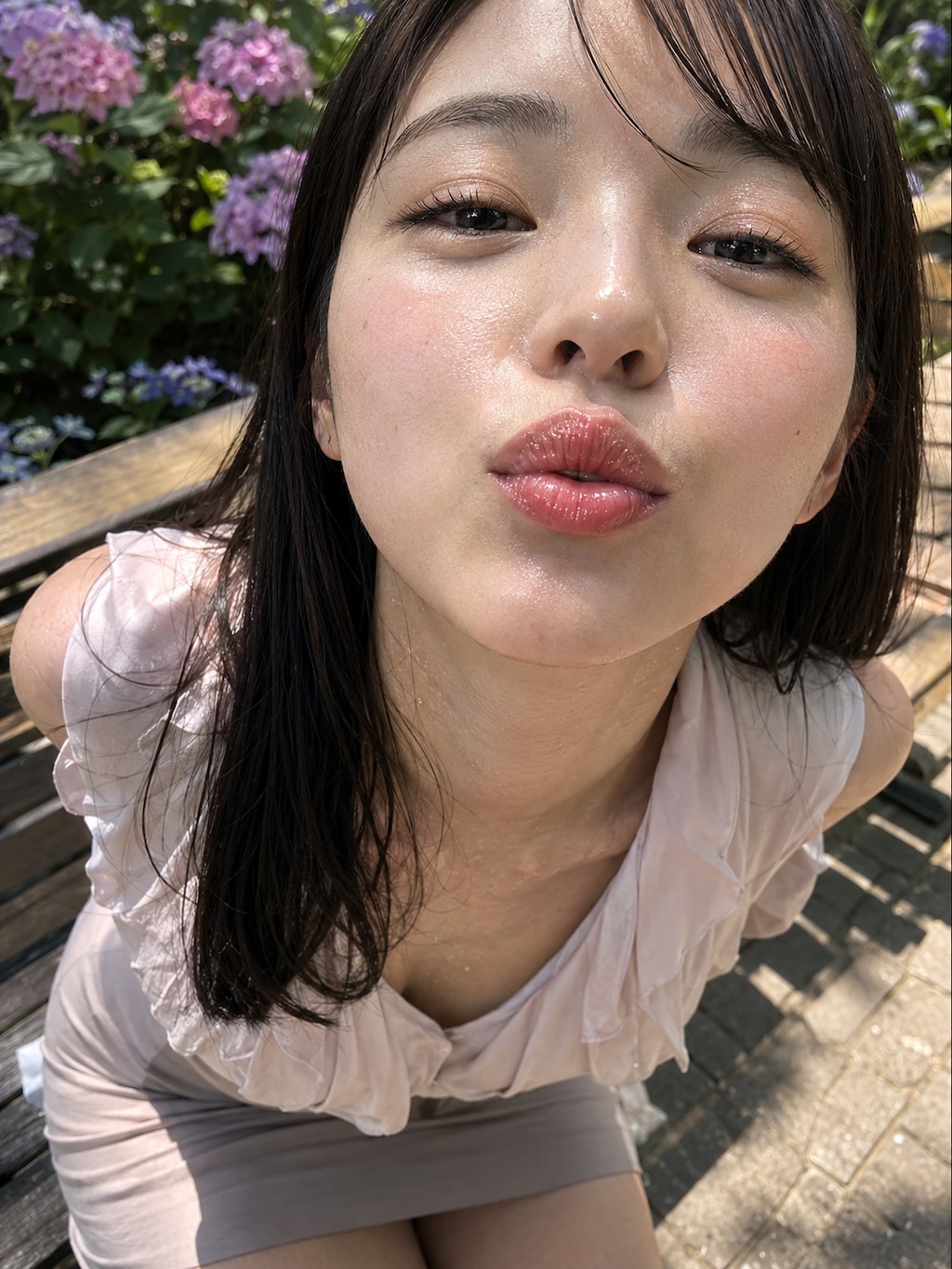 紫陽花と唇