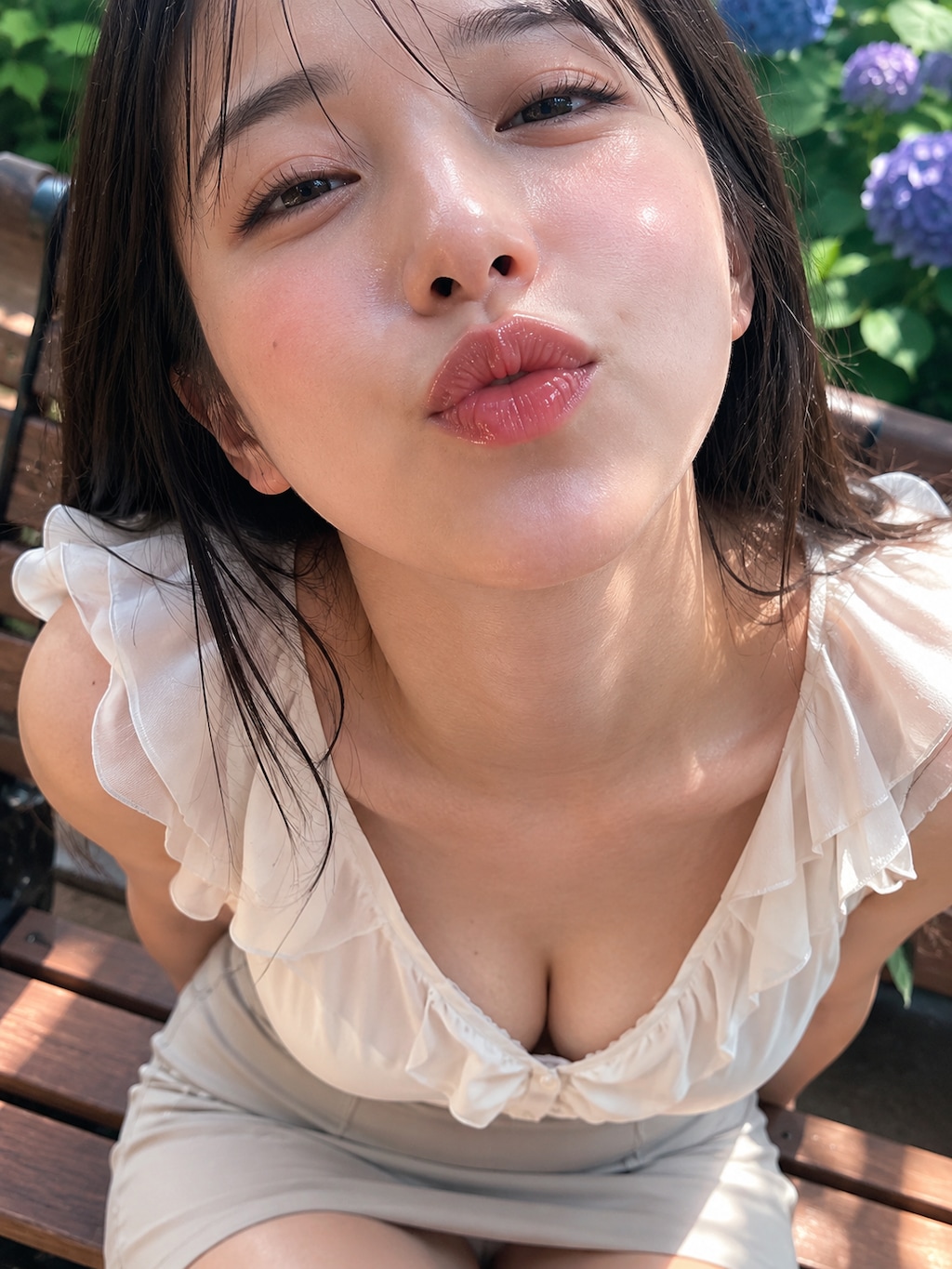紫陽花と唇