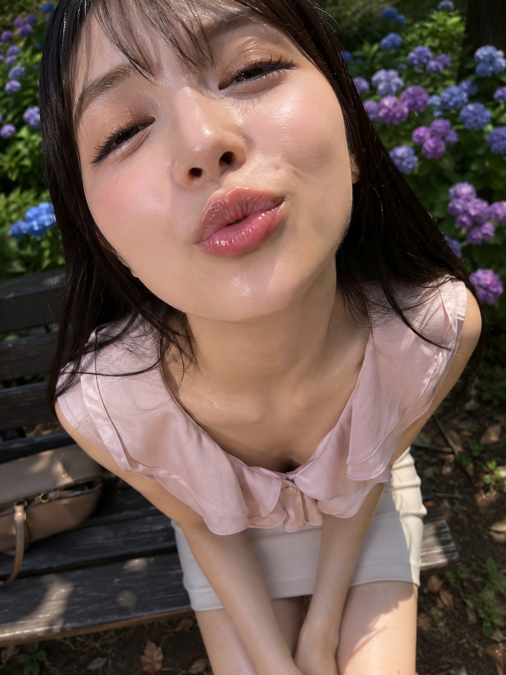 紫陽花と唇