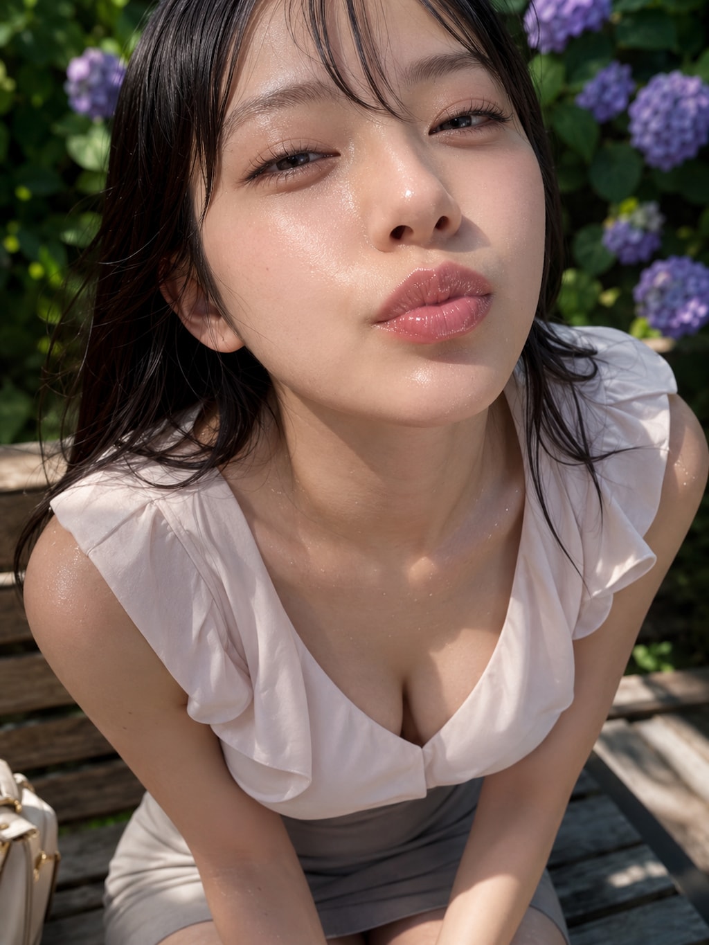 紫陽花と唇