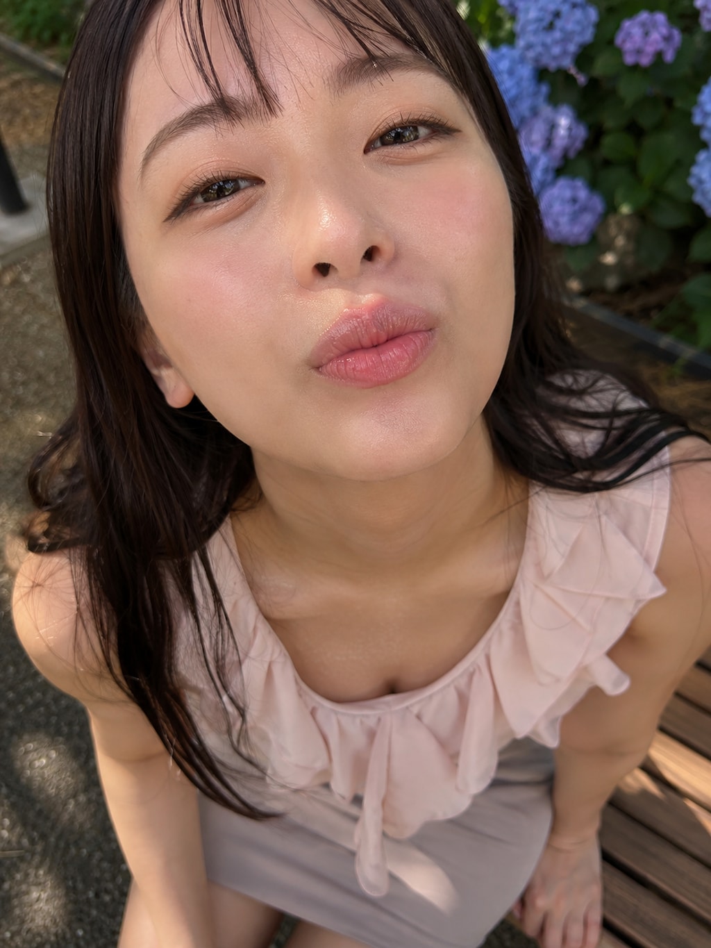 紫陽花と唇
