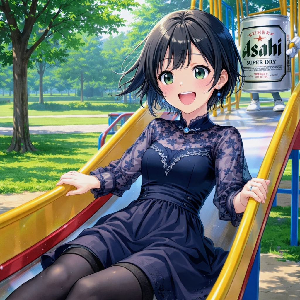 すべり台で遊ぶ藍音ちゃん