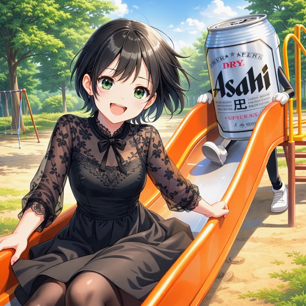 すべり台で遊ぶ藍音ちゃん