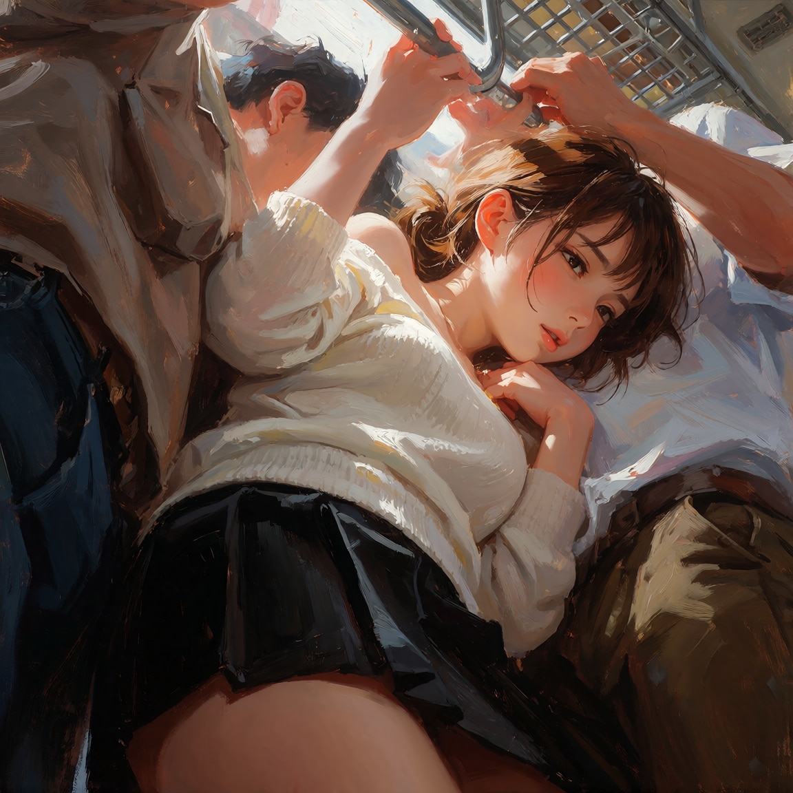 蒸れる通勤電車