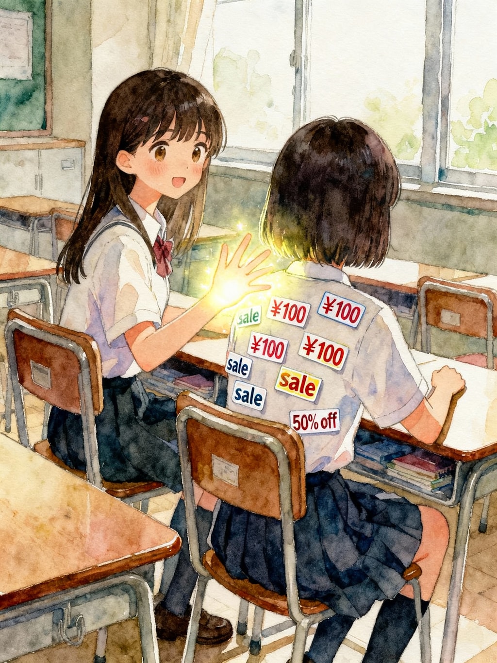 こっそりシールを貼るエスパー少女