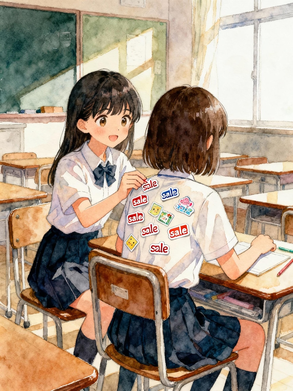 こっそりシールを貼るエスパー少女