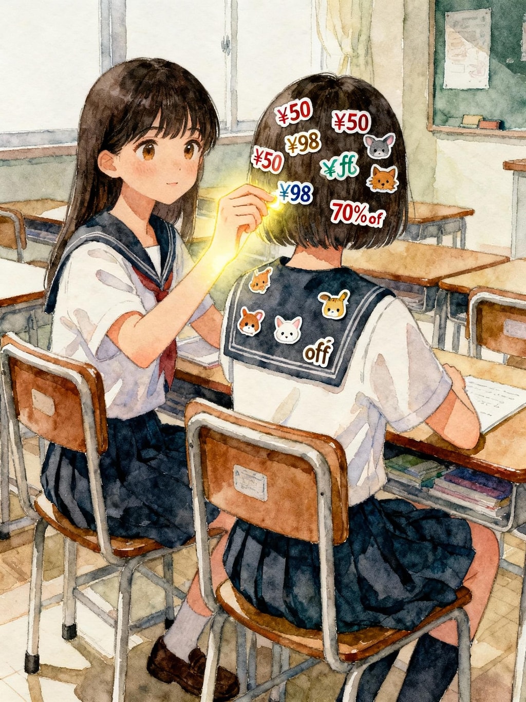 こっそりシールを貼るエスパー少女