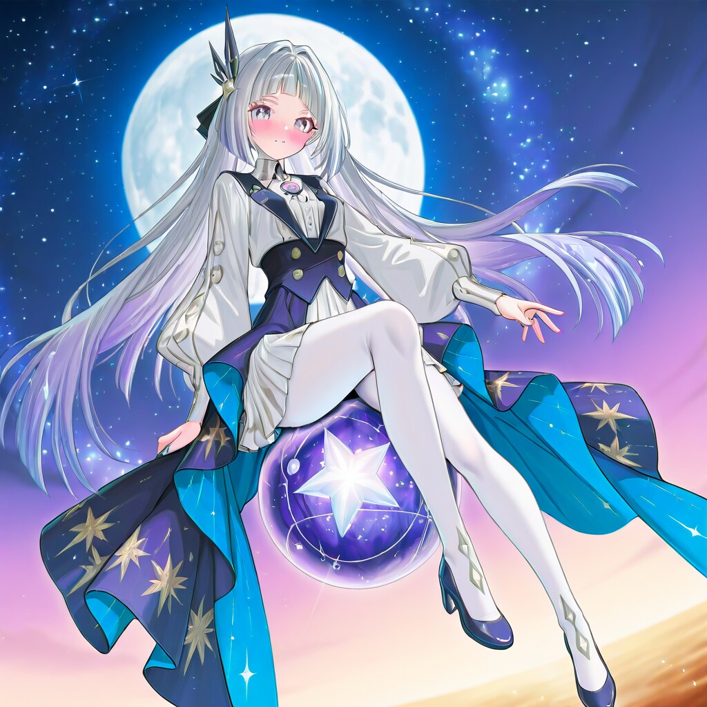 月を背に星詠みというのもオツだねぇ、瀟洒な娘さんが出来上がったよ