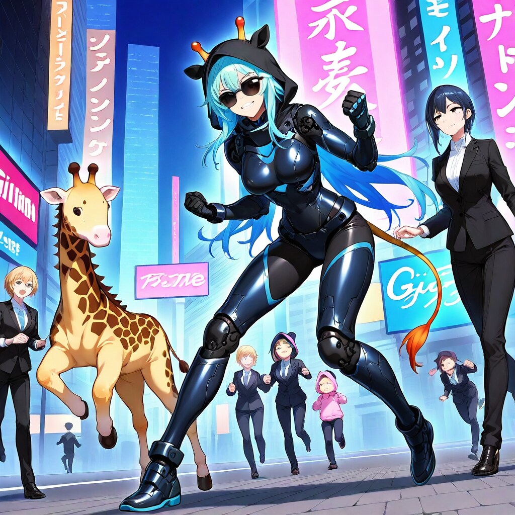 サイバーパンク風アニマルフーディーちゃんとちび子ちゃん