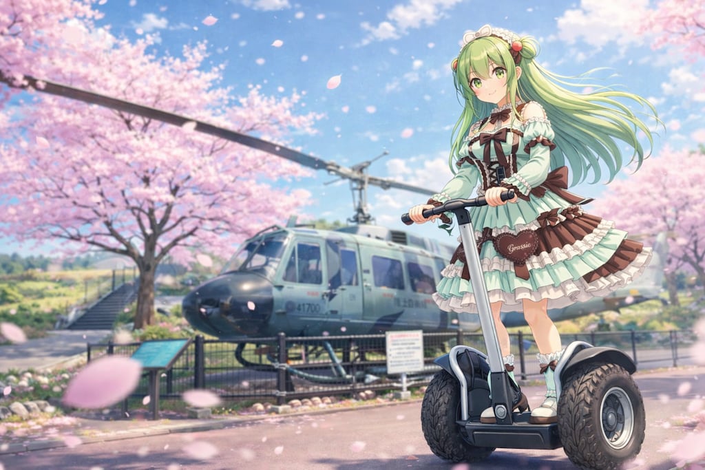 桜舞う空とミントドールの滑走
