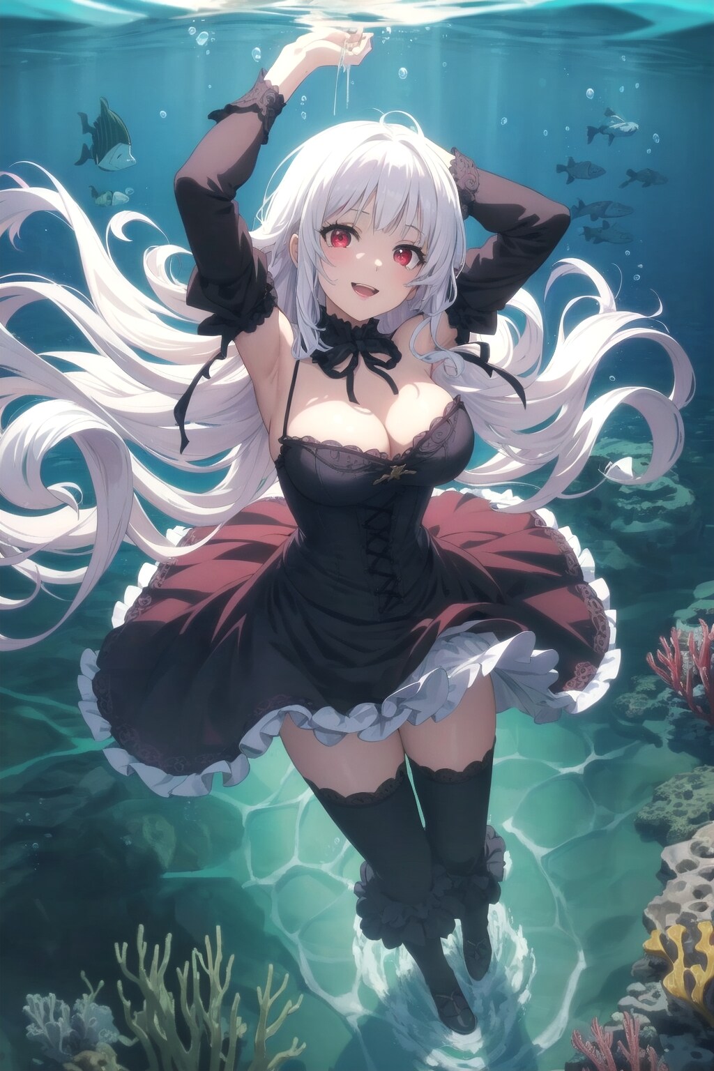 明るい海に赤く