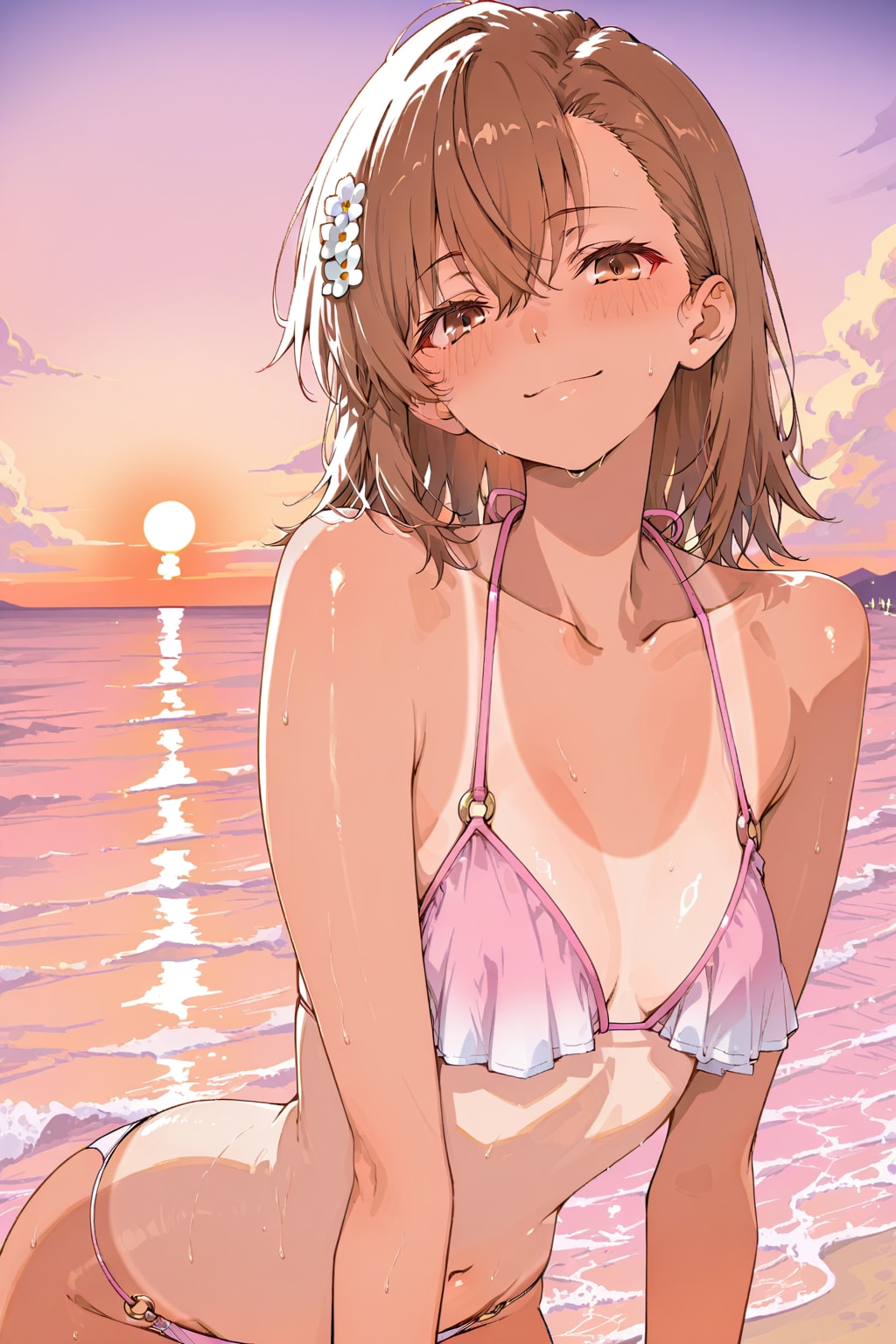 御坂美琴　夕暮れのビキニ少女④　『なんてね♪　えへへ、変な妄想しちゃった⋯』