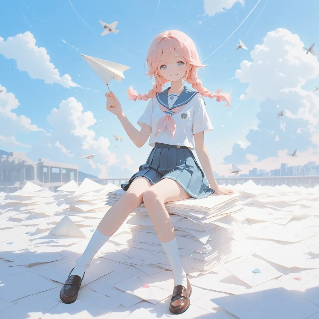 「紙飛行機部にようこそ！卒業までにその紙全部紙飛行機にしてね」