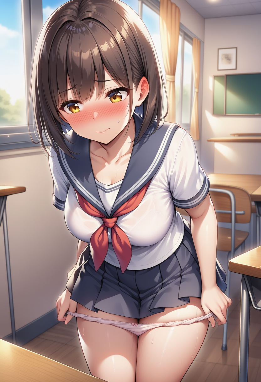うぅ…そんなに見ないで…たしかになんでもするとは言ったけど…教室でパンツ脱げだなんて…