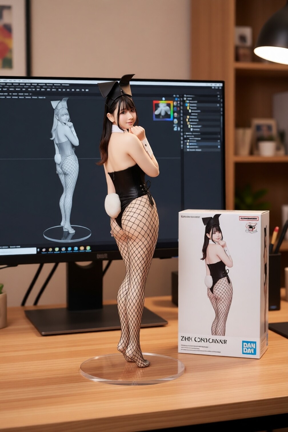 ムチムチボディーの見返り黒バニーガール・フィギュア