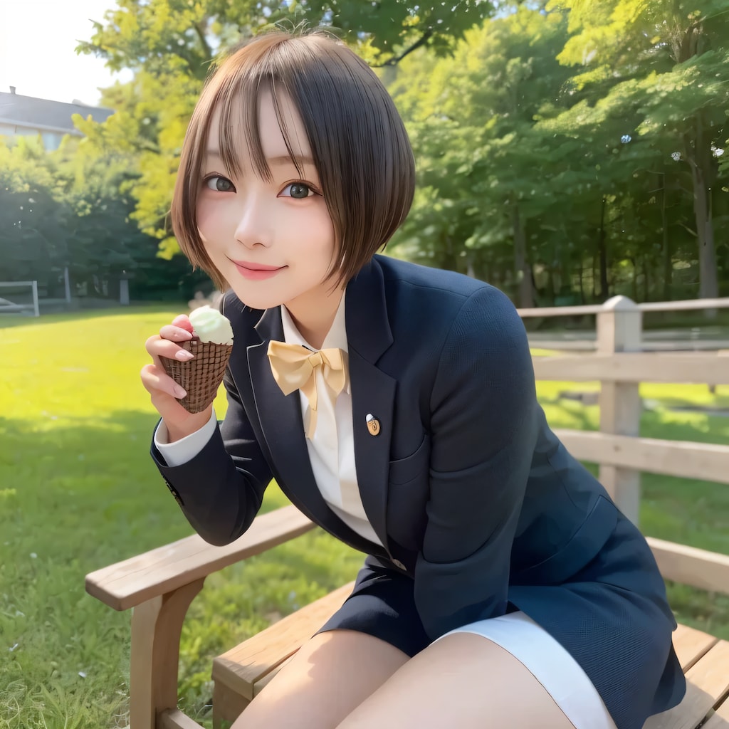 黒髪ボブでブレザーの美女３