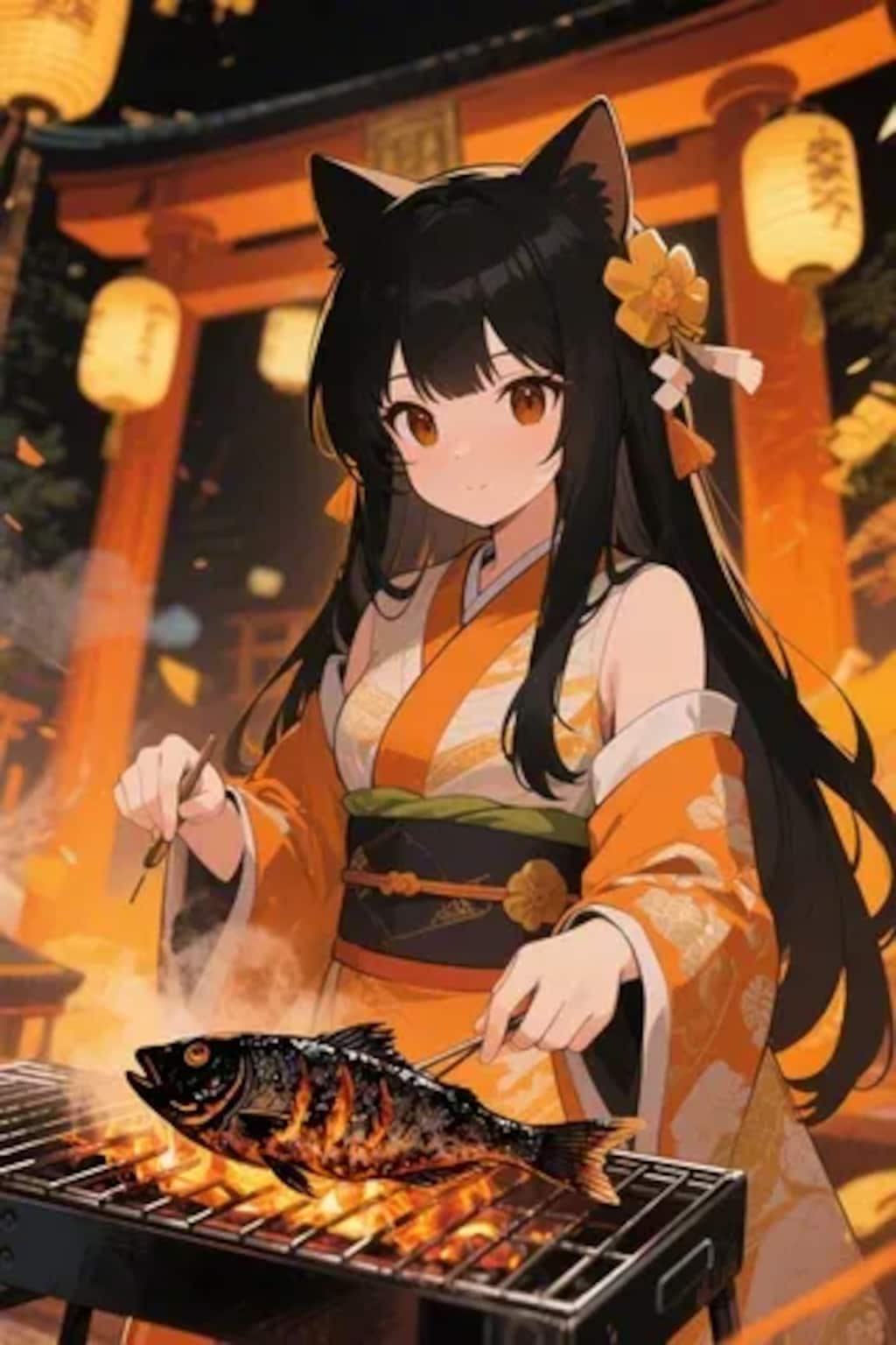 おさかにゃを焼くさくらちゃん